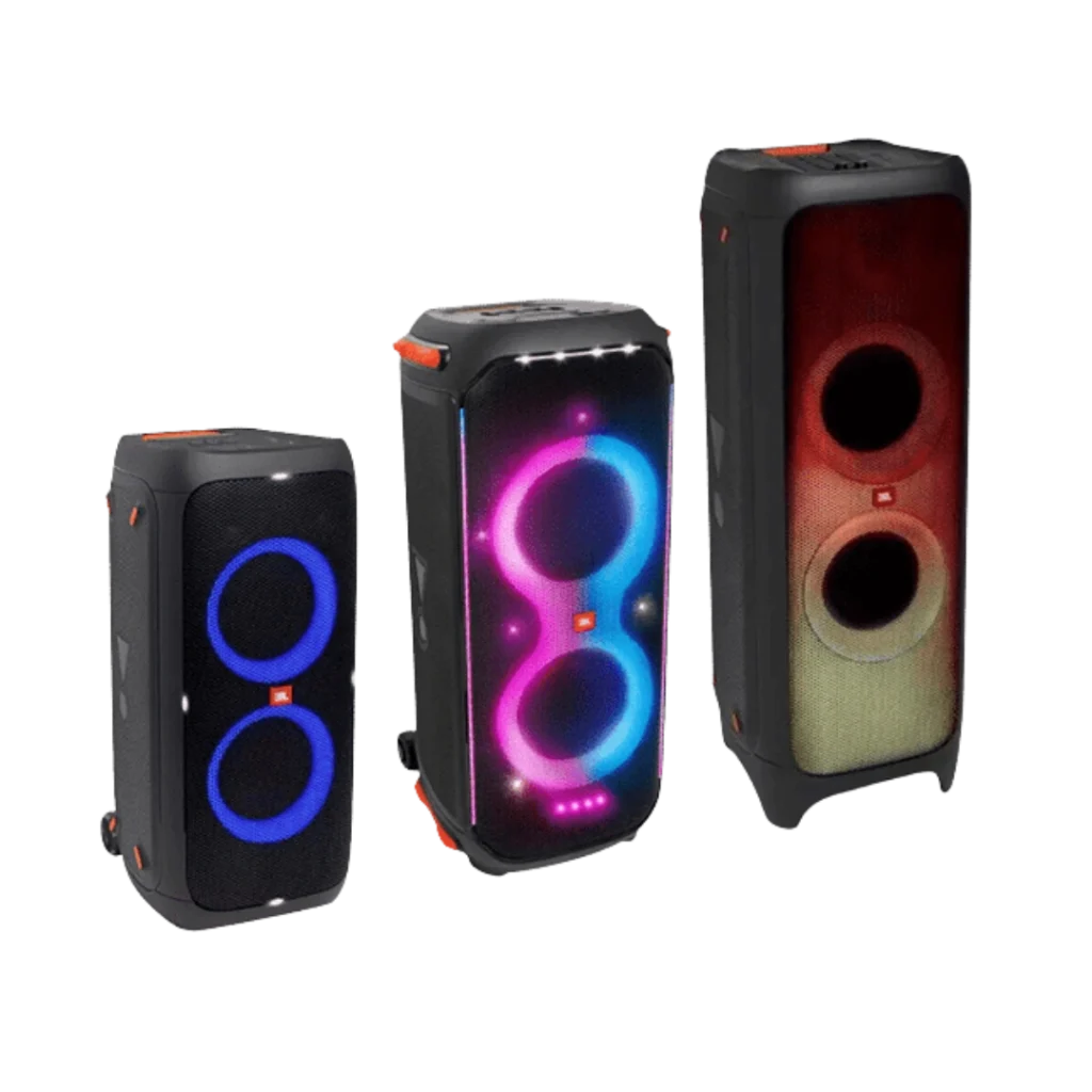 Drie JBL partyboxen de 310, 710 en 1000 variant