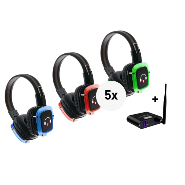 Silent Disco pakket 5 pers. (één zender)