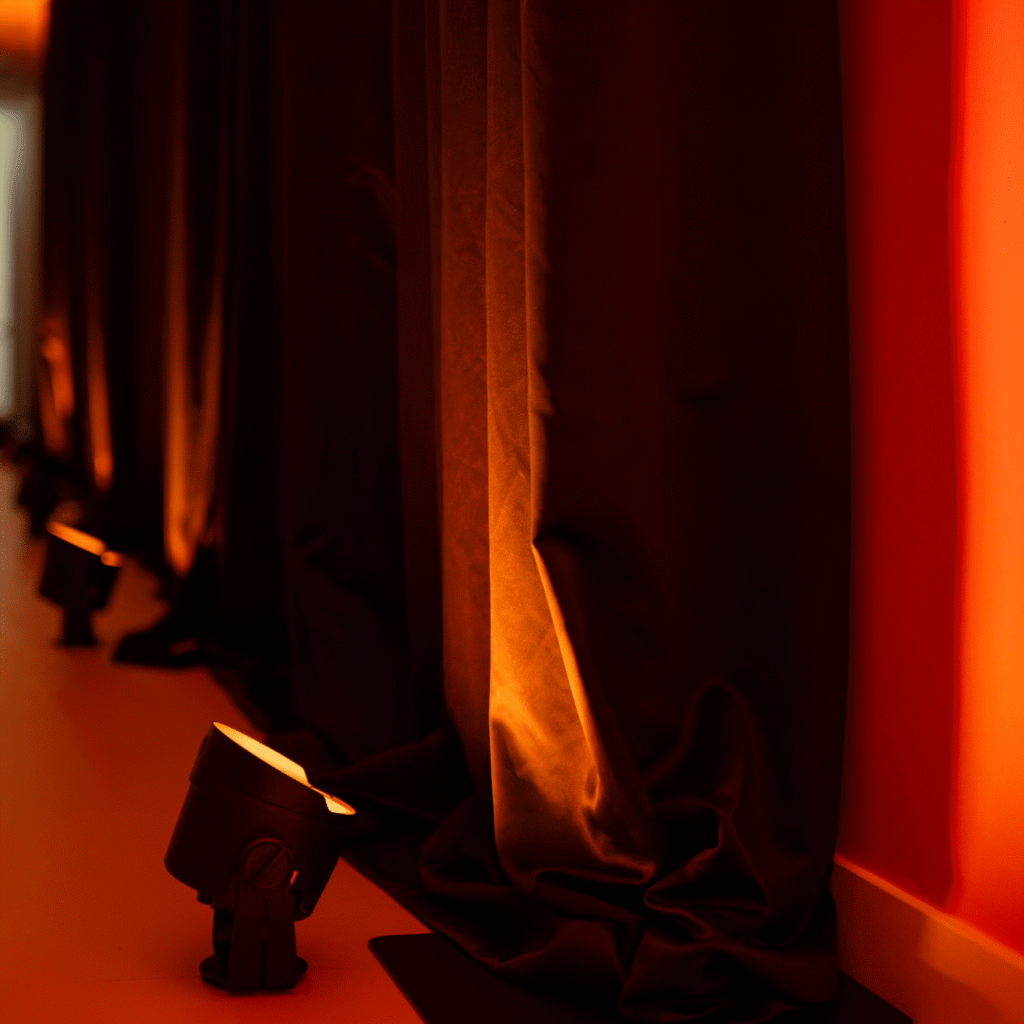 Rood gedecoreerde pipe & drape met uplights