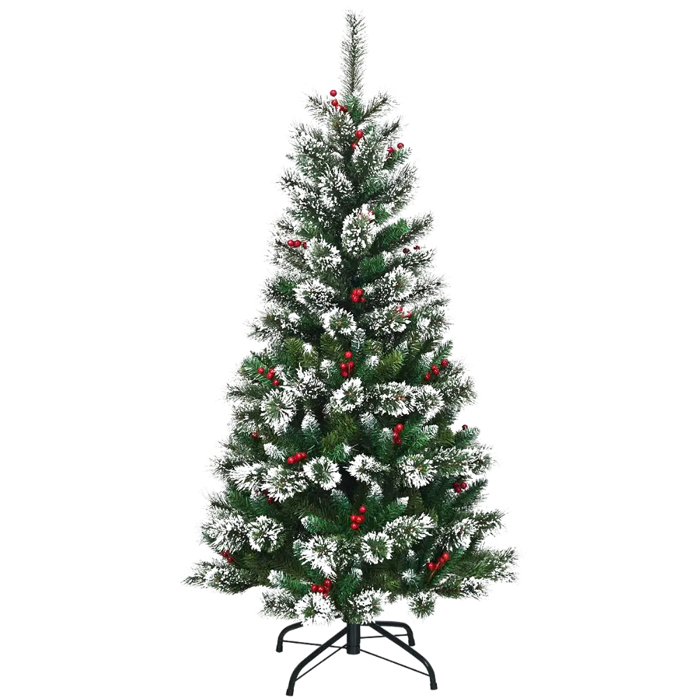 Kunstkerstboom met sneeuwvlokken, rode bessen en dennenappels – 150cm